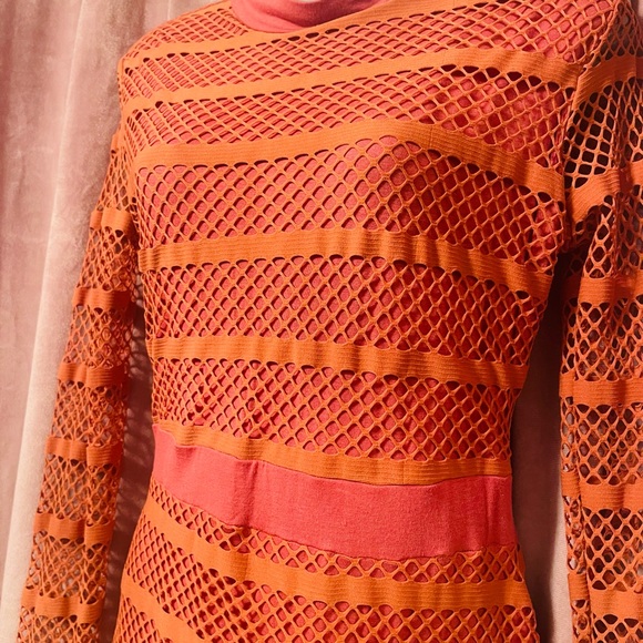 Coral Rust Fishnet Mini Dress - Picture 8 of 8